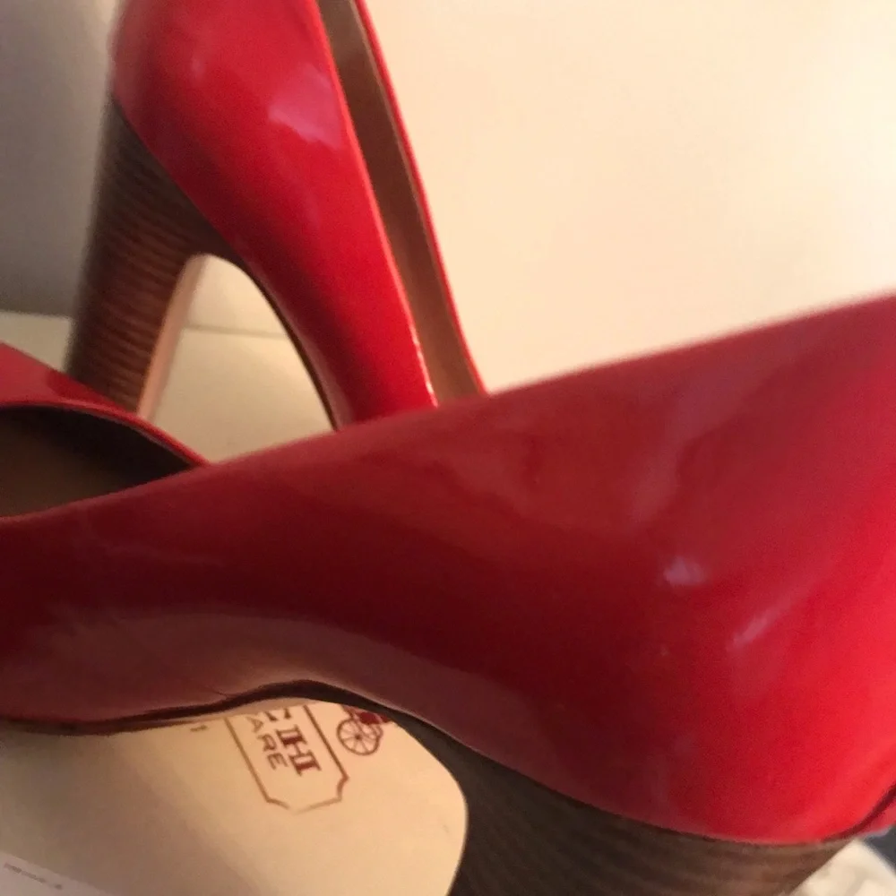 Authentic COACH Pumps heels Orange/Coral patten leather brown block heel 8.5B - Picture 6 of 16